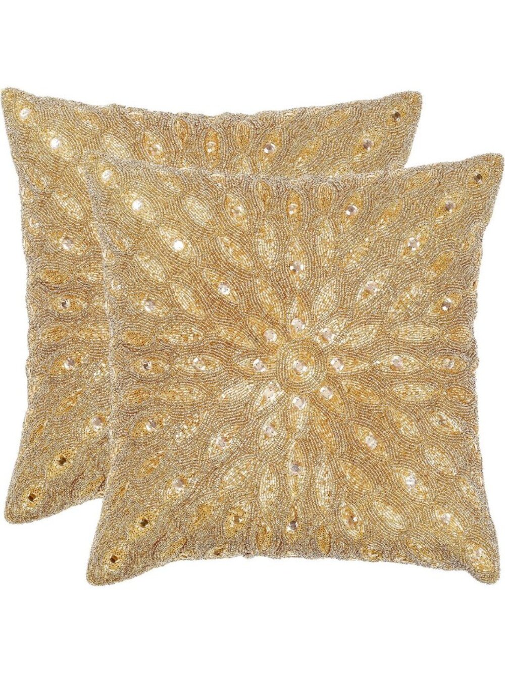 Artisan Gold Hand-Beaded Pillow Covers - 16x16 Decorative Cushions for Sofa